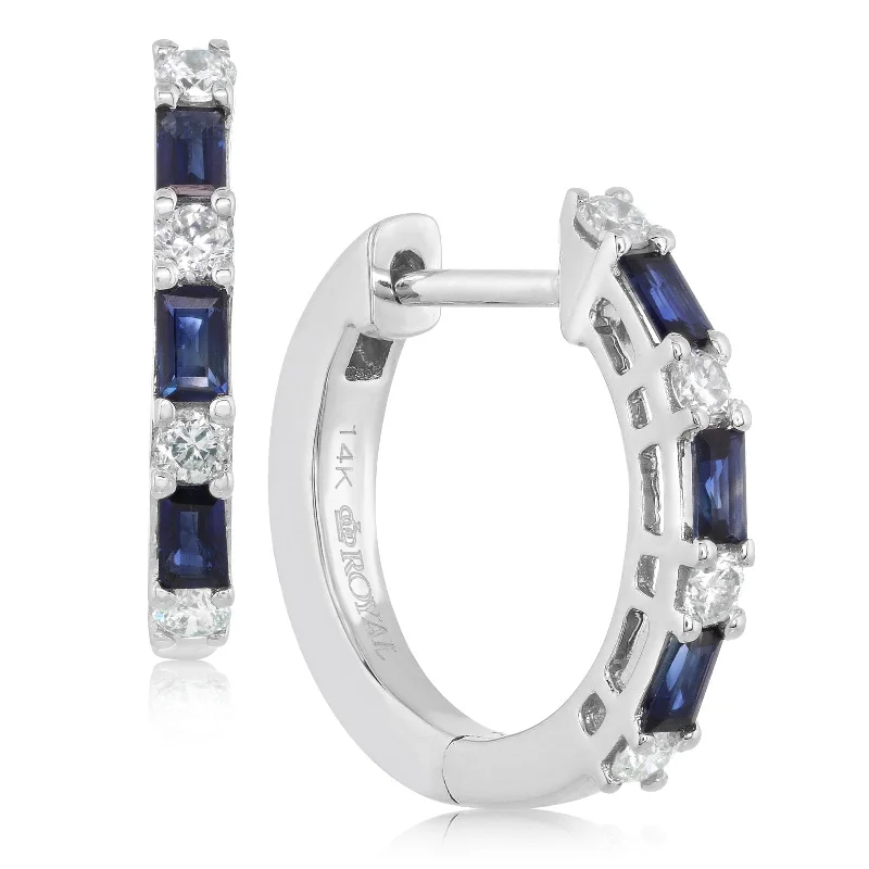 Blue Sapphire & Diamond Huggie Earrings