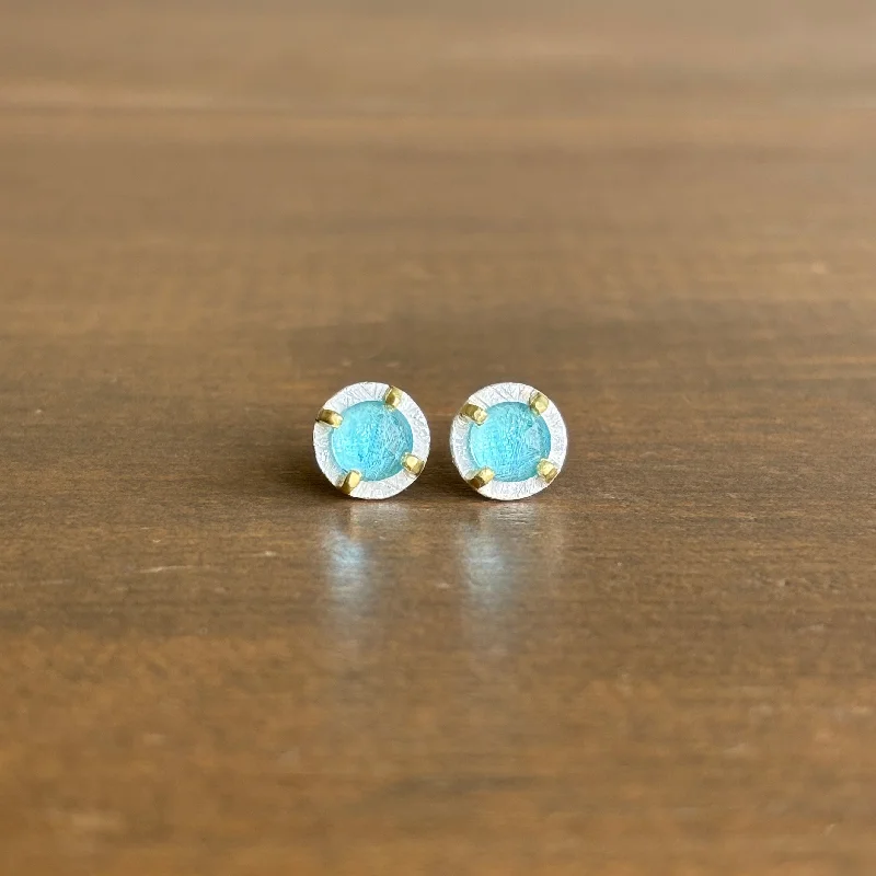 Carved Prong Set Blue Topaz Stud Earrings