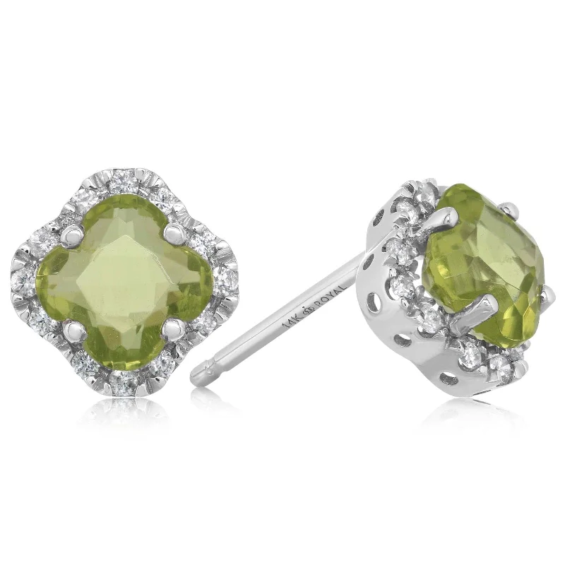 Cushion Cut Peridot & Diamond Halo Earrings