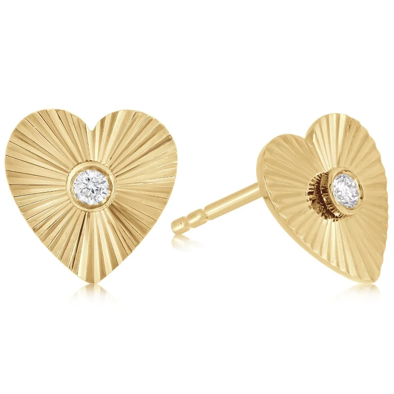 Diamond Fluted Heart Earrings