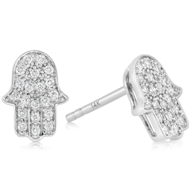 Diamond Hamsa Hand Stud Earrings