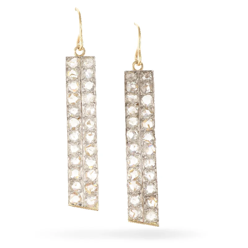 Estate Rose Cut Diamond Dangle Earrings in 14k Yellow Gold