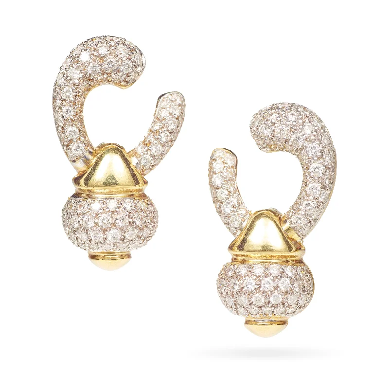 Estate 14k Yellow Gold 2.00 Carat Pave Diamond Earrings