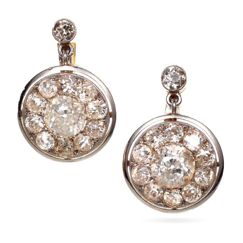 Estate 18k Yellow Gold Old European Cut Diamond Round Earrings