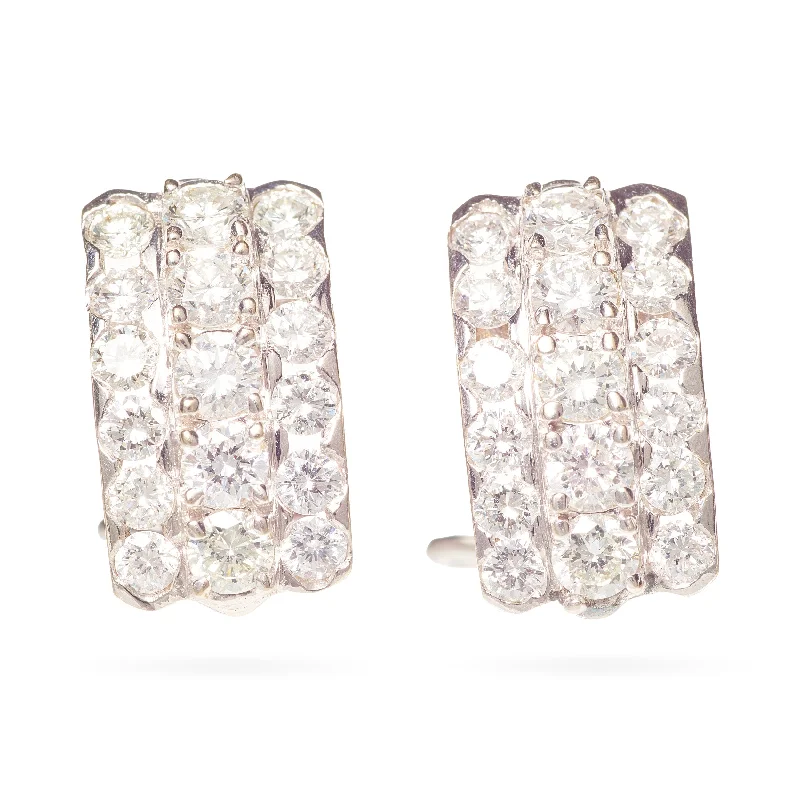 Estate 18k White Gold Triple Row Diamond Earrings