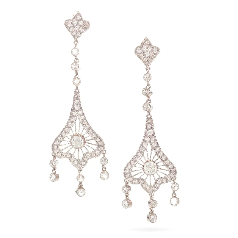 Antique Art Nouveau Statement Platinum Dangle Diamond Chandelier Earrings