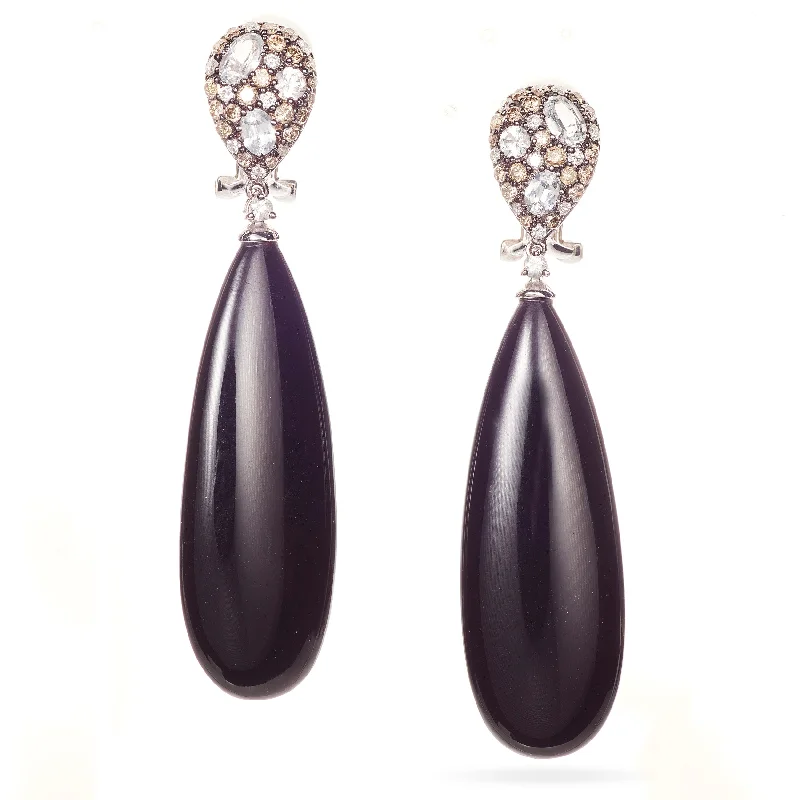 Statement Black Onyx Teardrop Earrings in 18k White Gold