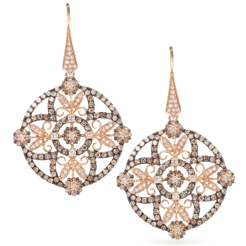 Custom-Made Diamond Dangle Earrings in 14k Rose Gold with Black Rhodium