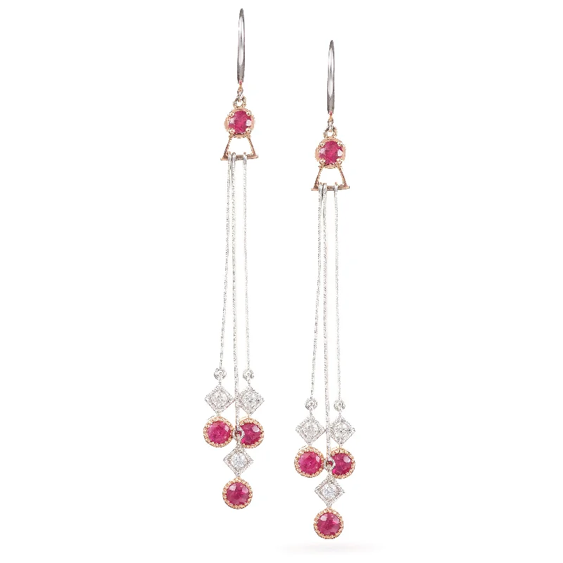 Delicate Ruby and Diamond Dangle Earrings