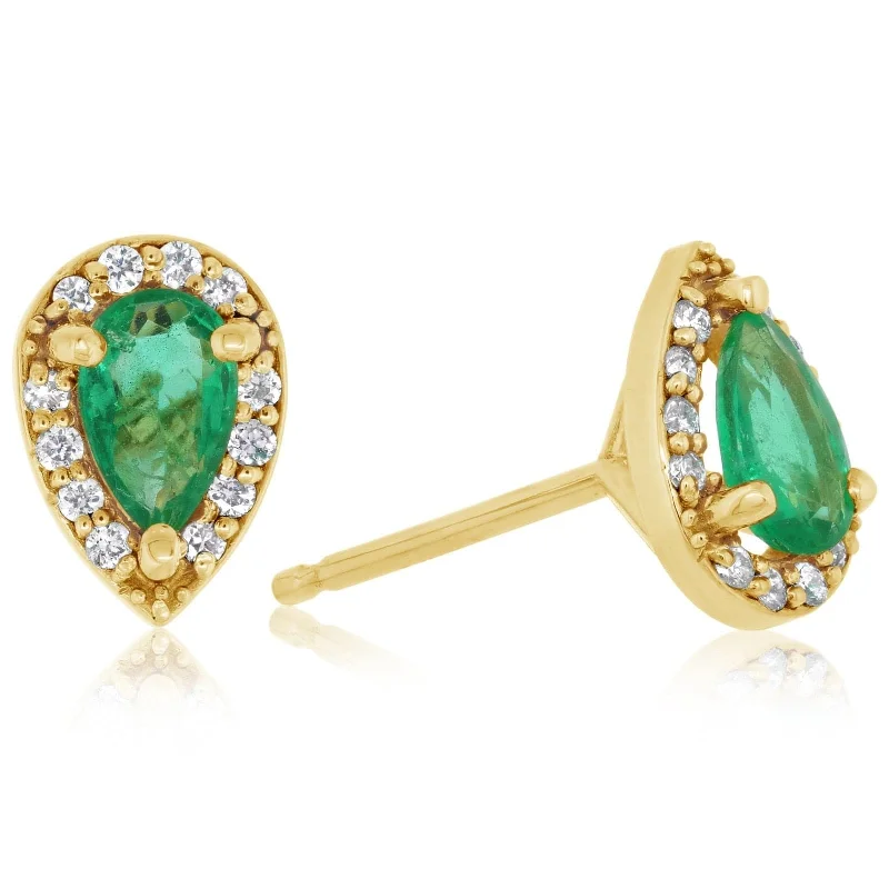 Emerald & Diamond Halo Stud Earrings