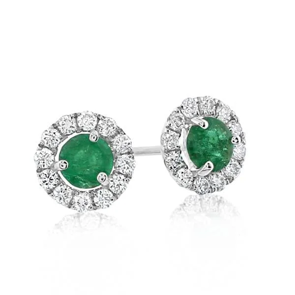 Emerald & Halo Diamond Stud Earrings