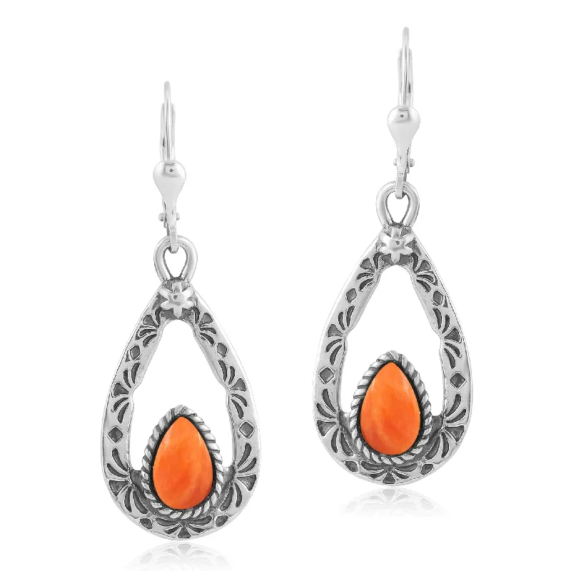 EXCLUSIVELY OURS! Sterling Silver Orange Spiny Oyster Open Teardrop Dangle Earrings