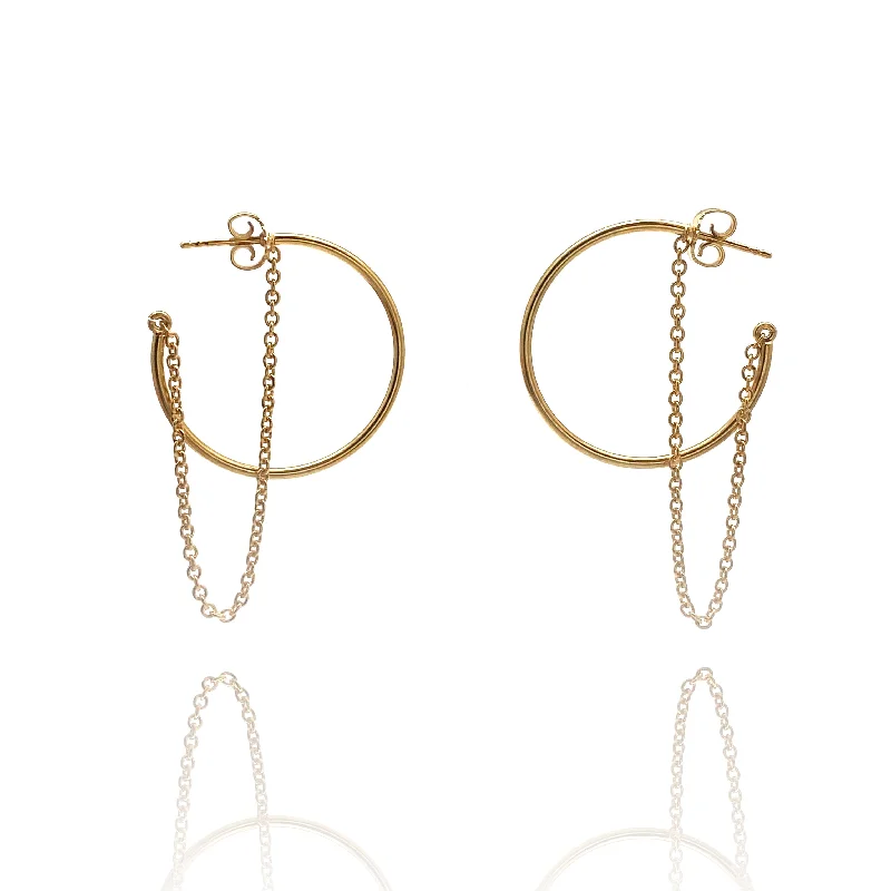 Gold Hoop and Chain Earrings - Large