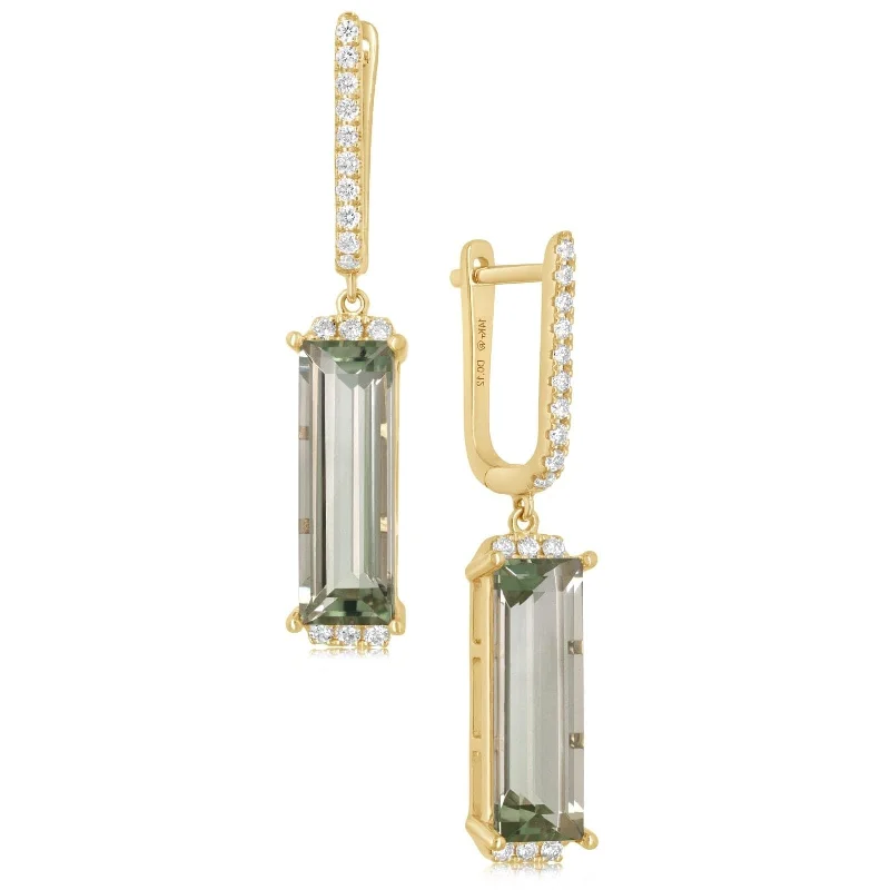 Green Amethyst & Diamond Earrings