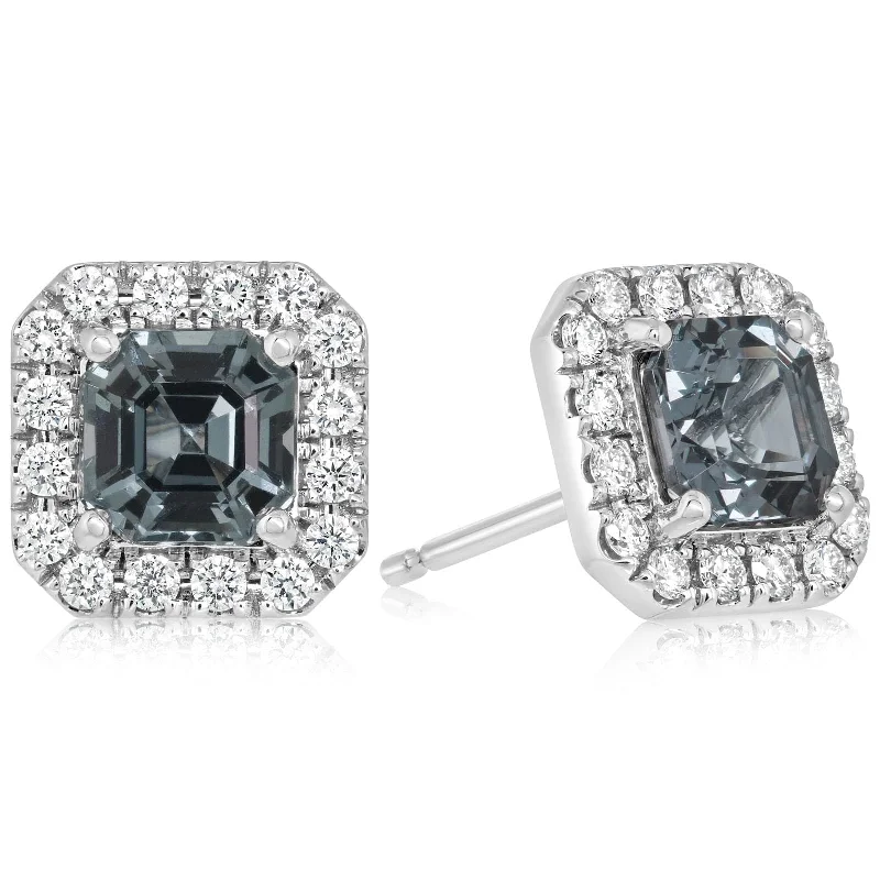 Grey Spinel & Diamond Halo Earrings