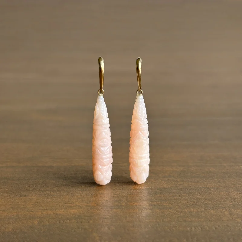 Hand Carved Pink Opal Pillar Earrings