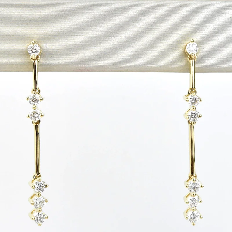 Linear Yellow Gold and Diamond Drop Earrings