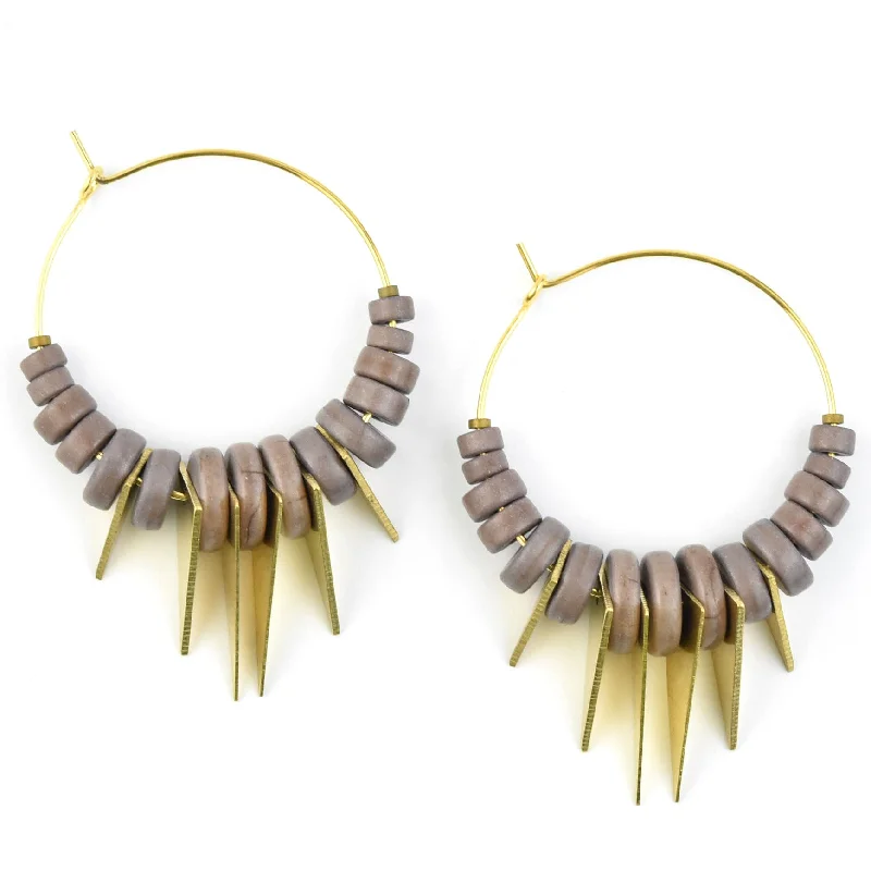 Mauve and Brass Triangle Bead Hoops