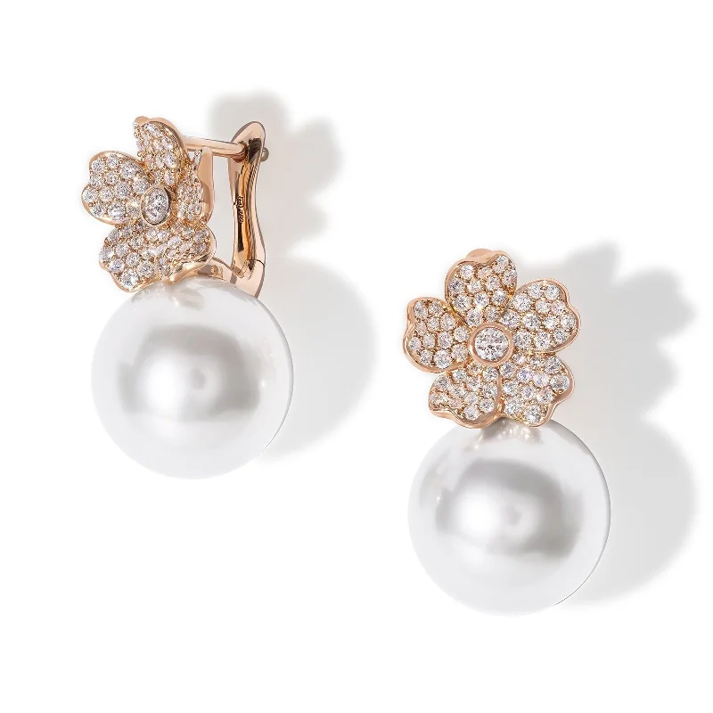 MIKIMOTO Cherry Blossom South Sea Pearl & Diamond Earrings