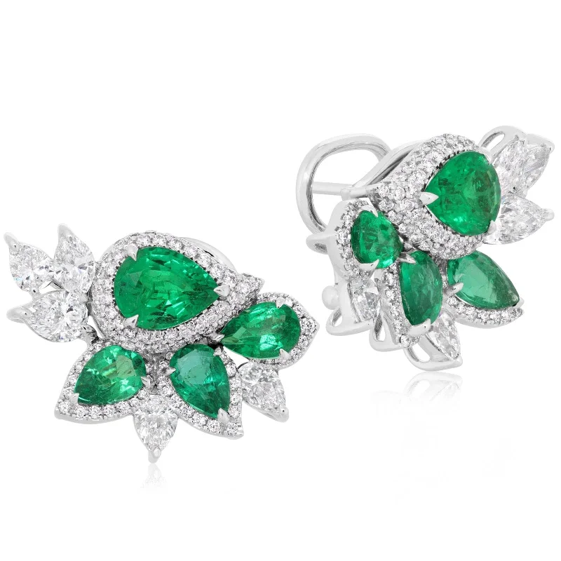 Pear Shape Emerald & Diamond Earrings