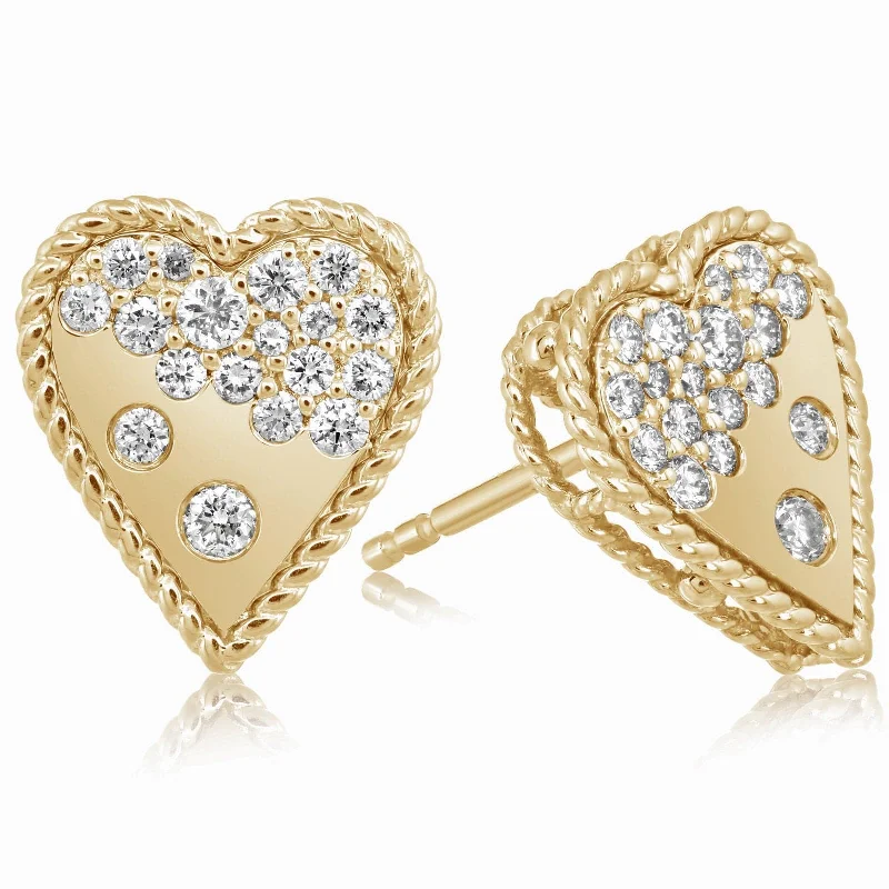 Rope Lined Diamond Heart Earrings