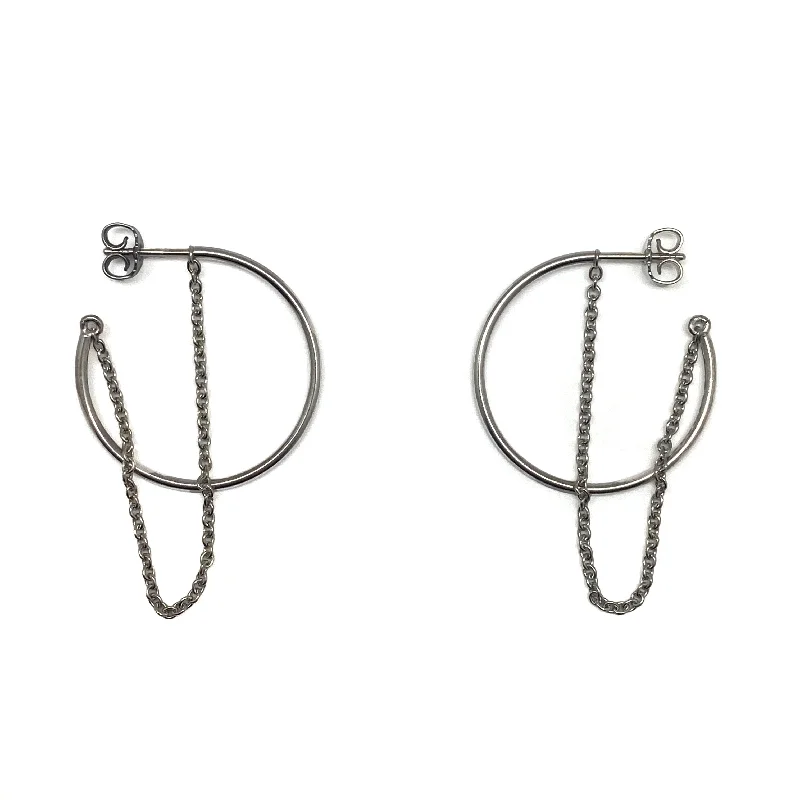 Silver Hoop and Chain Earrings - Large