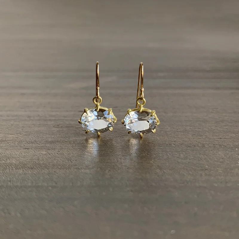 Small Faceted Oval White Topaz Earrings