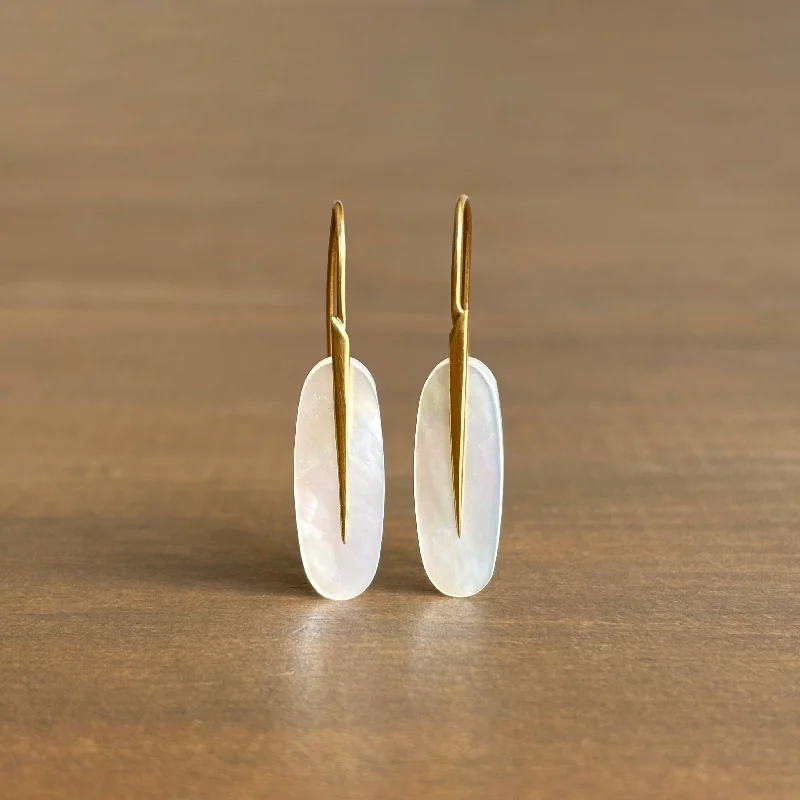 Small White Mother of Pearl Feather Earrings