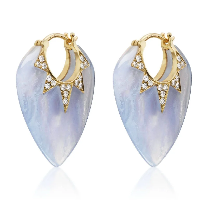 SORELLINA Blue Lace Agate & Diamond Classic Guitar Pick Earrings