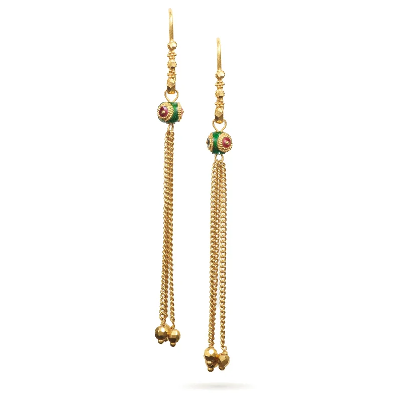 Estate 22K Yellow Gold and Enamel Drop Dangle Earrings