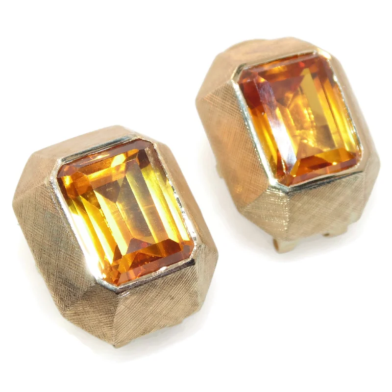 Vintage Estate 14k Yellow Gold Citrine Emerald Cut Post Earrings