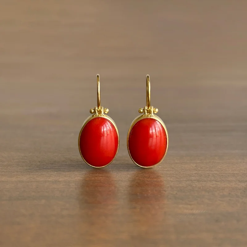 Wide Oval Coral Earrings