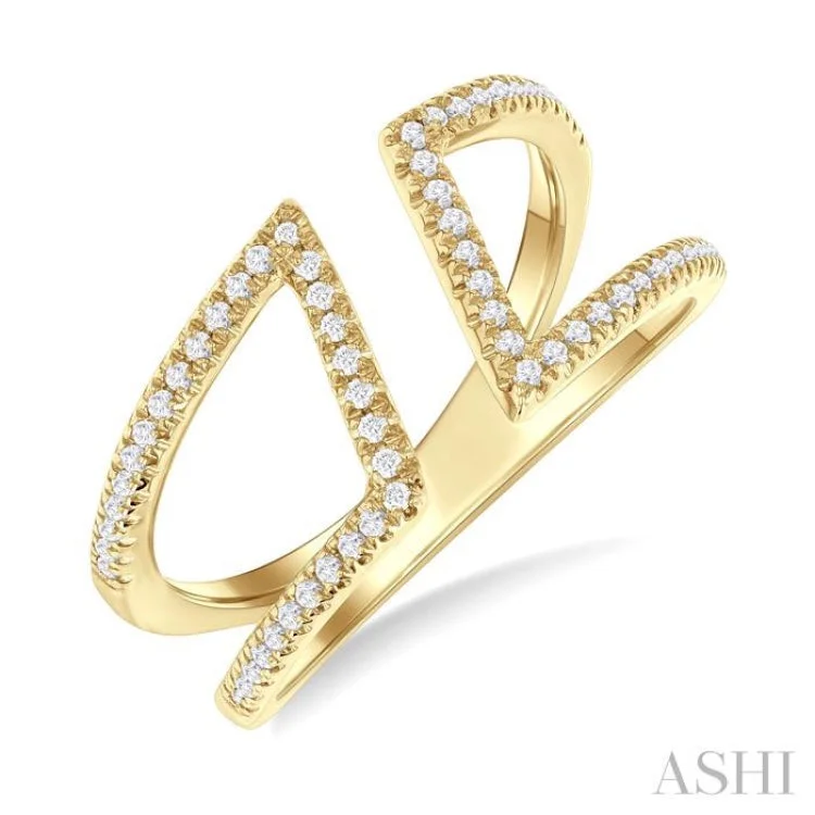 1/4 Ctw Geometric Wide Split Lightweight Round Cut Diamond Open Fashion Ring in 10K Yellow Gold