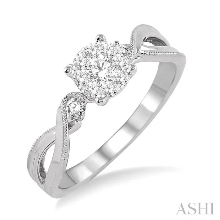 1/3 Ctw Round Cut Diamond Lovebright Engagement Ring in 14K White Gold