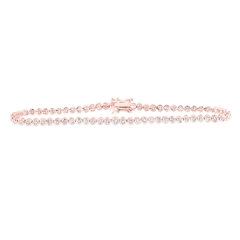 10kt Rose Gold Womens Round Diamond Tennis Bracelet 7/8 Cttw