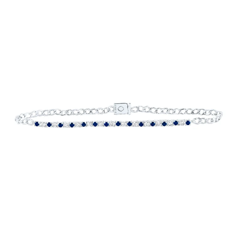 10kt White Gold Womens Round Blue Sapphire Diamond Fashion Bracelet 1 Cttw