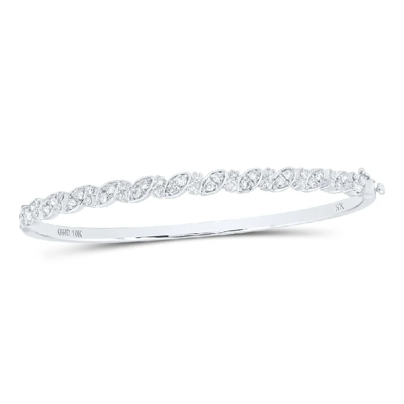 10kt White Gold Womens Round Diamond Bangle Bracelet 1 Cttw