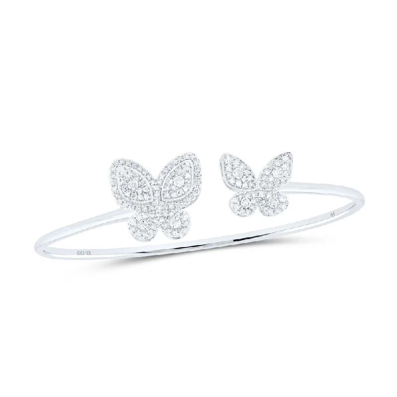 10kt White Gold Womens Round Diamond Butterfly Bangle Bracelet 3/4 Cttw