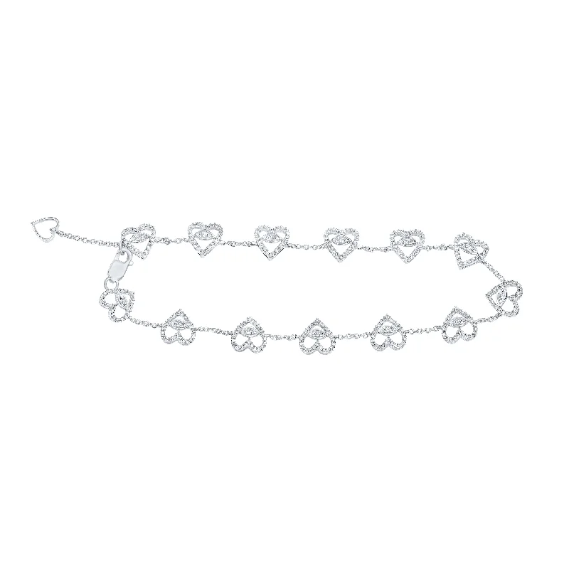 10kt White Gold Womens Round Diamond Heart Bracelet 3/4 Cttw