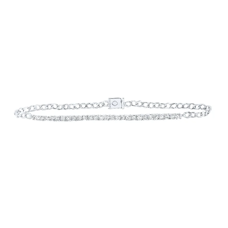 10kt White Gold Womens Round Diamond Single Row Fashion Bracelet 3/4 Cttw