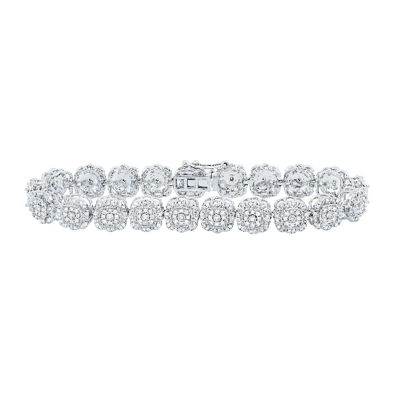 10kt White Gold Womens Round Diamond Square Link Bracelet 2-3/8 Cttw