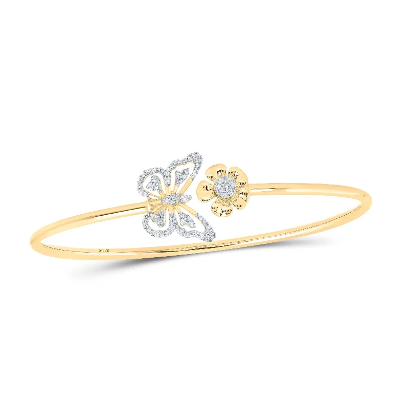 10kt Yellow Gold Womens Round Diamond Butterfly Bangle Bracelet 1/4 Cttw