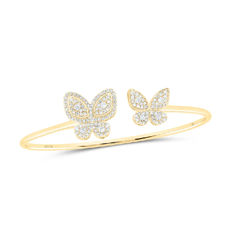 10kt Yellow Gold Womens Round Diamond Butterfly Bangle Bracelet 3/4 Cttw