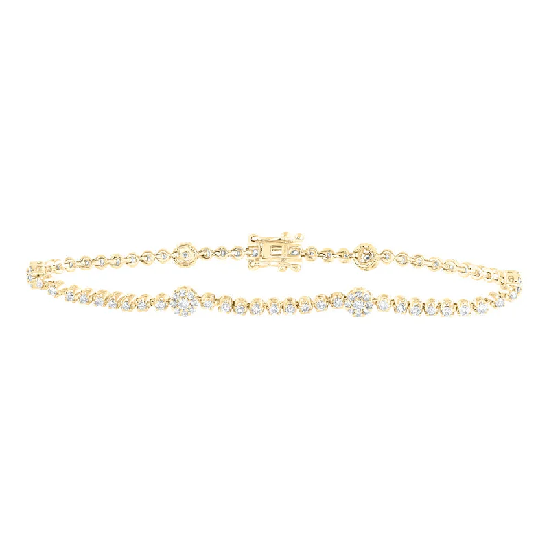 10kt Yellow Gold Womens Round Diamond Fashion Bracelet 1-3/8 Cttw