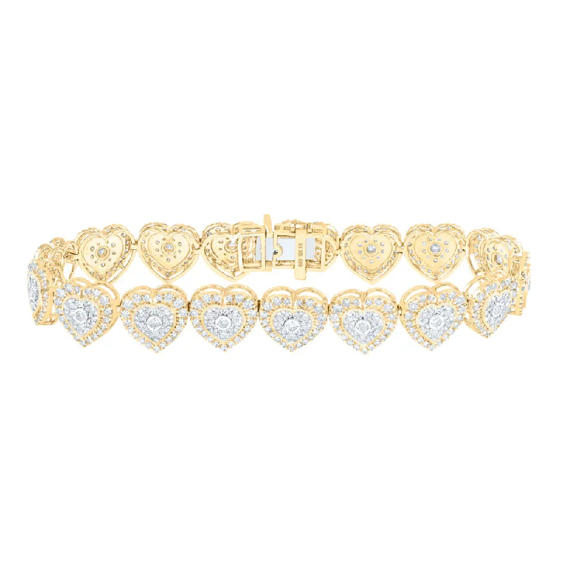 10kt Yellow Gold Womens Round Diamond Heart Bracelet 3-7/8 Cttw