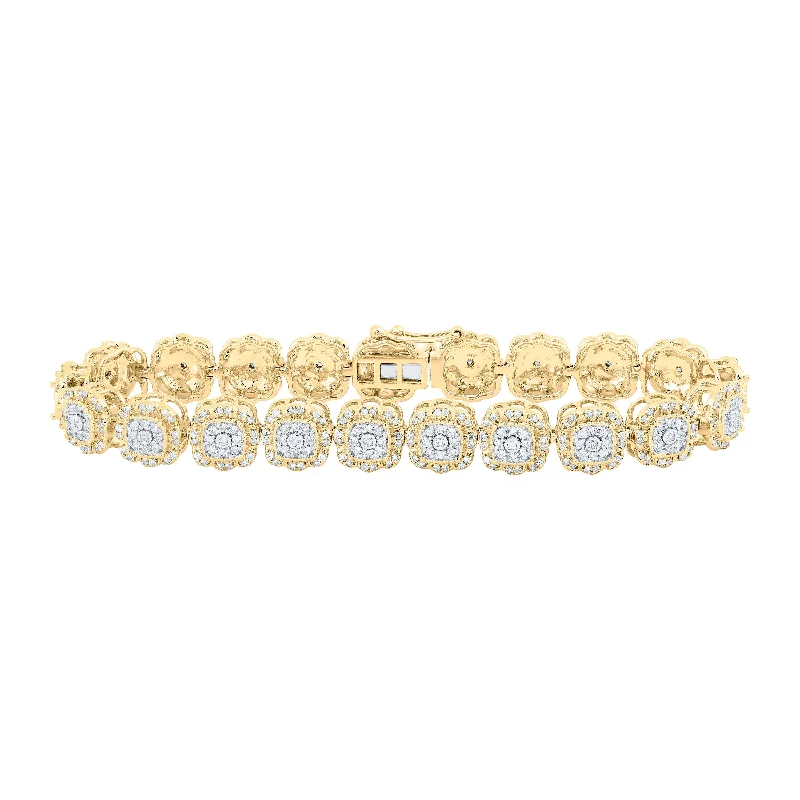 10kt Yellow Gold Womens Round Diamond Square Link Fashion Bracelet 2-3/8 Cttw