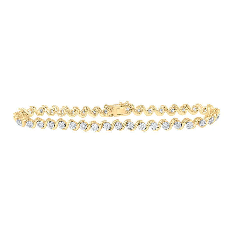 10kt Yellow Gold Womens Round Diamond Tennis Bracelet 1-1/2 Cttw