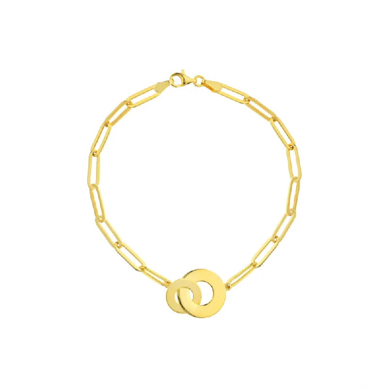 14k Interlocked Disc & Paper Clip Chain Bracelet