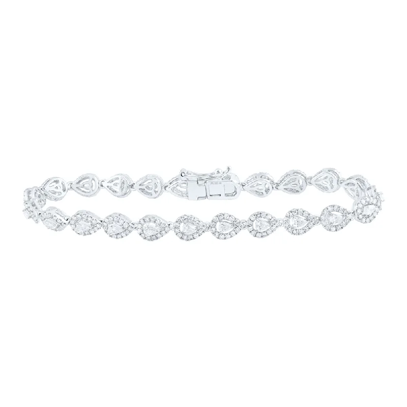 14kt White Gold Womens Pear Diamond Fashion Bracelet 3 Cttw