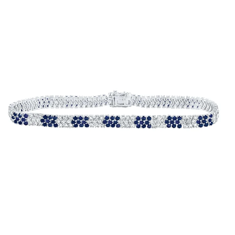 14kt White Gold Womens Round Blue Sapphire Diamond Tennis Bracelet 6 Cttw